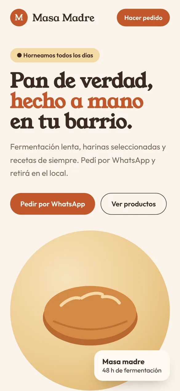 Vista en celular de la demo para una panadería artesanal